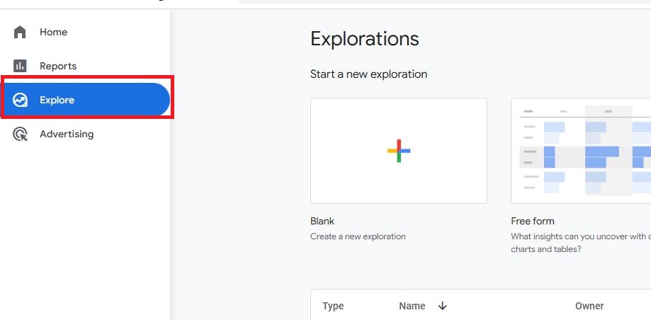 گام 1: ورود به بخش Exploration در GA4