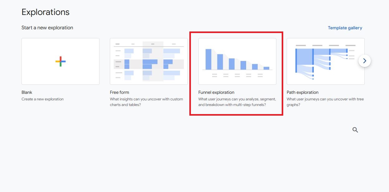 ایجاد یک گزارش جدید Funnel Exploration